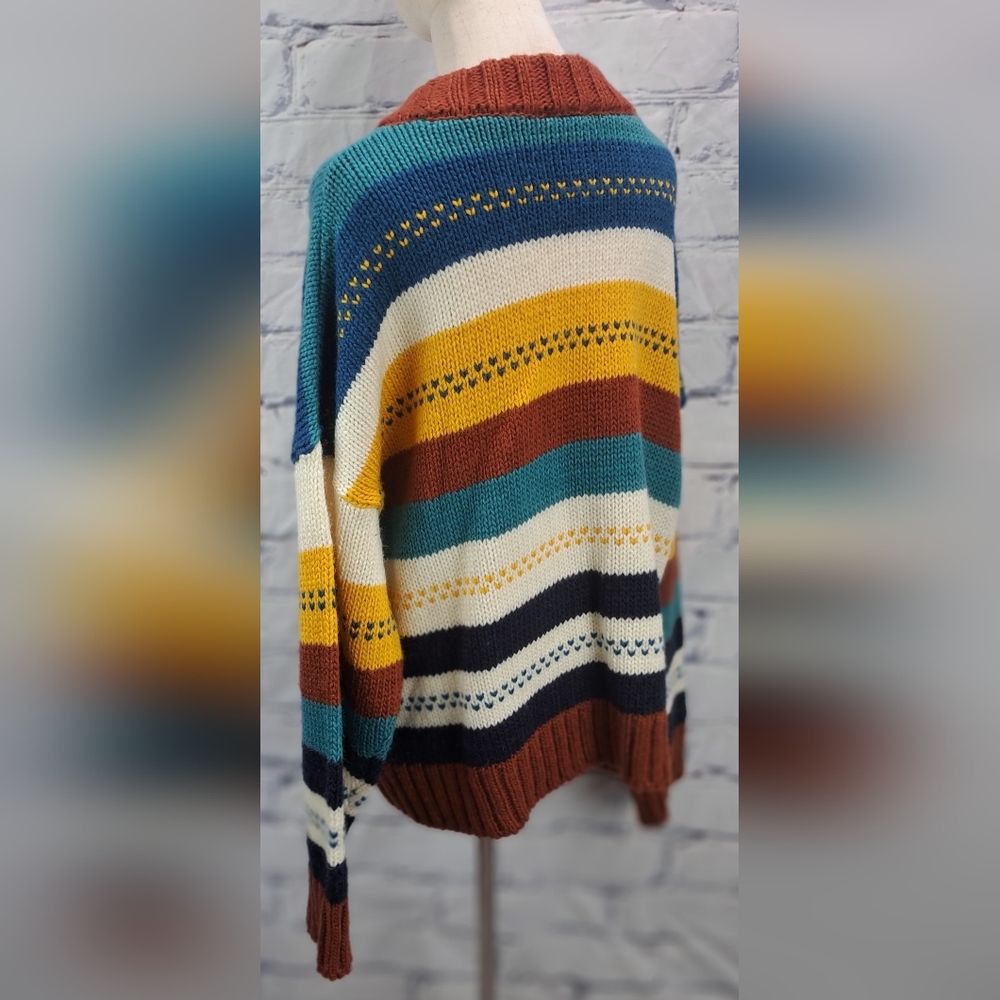 Spelledit Vintage Chunky Oversized Knit Sweater Striped Winter Plus Size 3XL 4XL - Picture 10 of 12